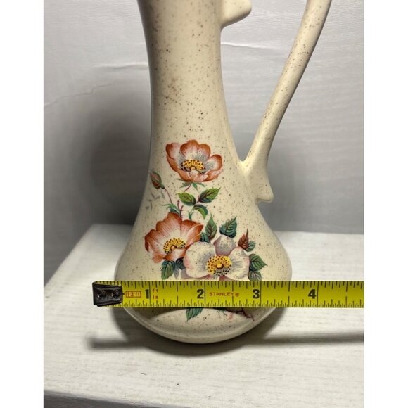 Fossil Craft Canada Pitcher Vase Speckled Ceramic 8" Tall Floral Design Vintage - Picture 5 of 7